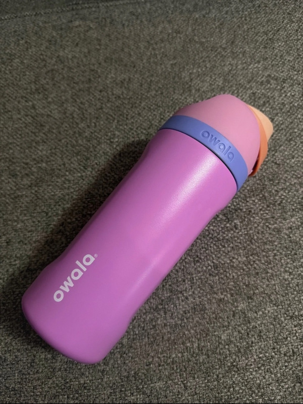 Owala Purple Insulated Bottle with Peach & Lavender Cap